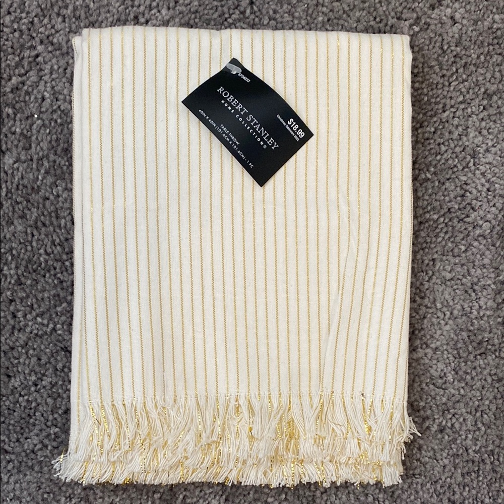 Robert Stanley Cream and Gold Striped Throw Blanket